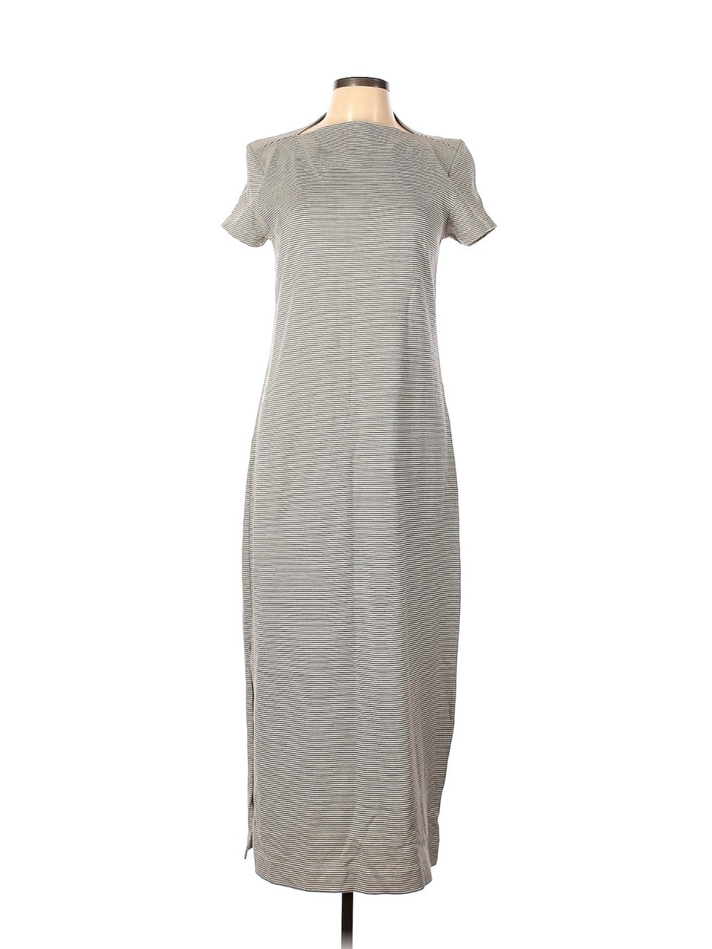Kate Spade Saturday Gray Striped Short-Sleeve Maxi Dress L